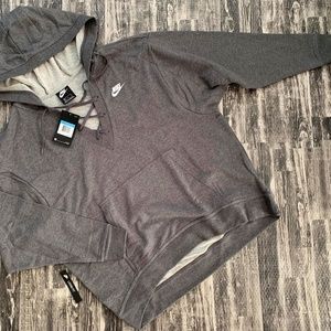 Nike Tops - Nike Charcoal Club Lace Up Pullover Hoodie Nike Tops - Nike Charcoal Club Lace Up Pullover Hoodie